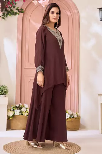 chinon embroidery & coding work fancy kurta palazzo set for women 