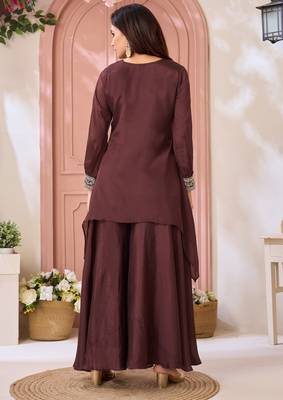 Chinon embroidery & coding work fancy kurta palazzo set for women  3