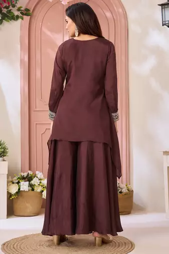 chinon embroidery & coding work fancy kurta palazzo set for women 
