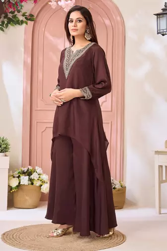 chinon embroidery & coding work fancy kurta palazzo set for women 