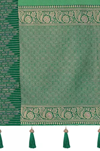 Women emerald green silk blend banarasi jacquard woven saree with blouse