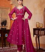 Vichitra silk embroidery & sequins work anarkali kurta pant dupatta set for women 