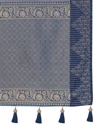 Women steel grey silk blend banarasi jacquard woven saree with blouse 5