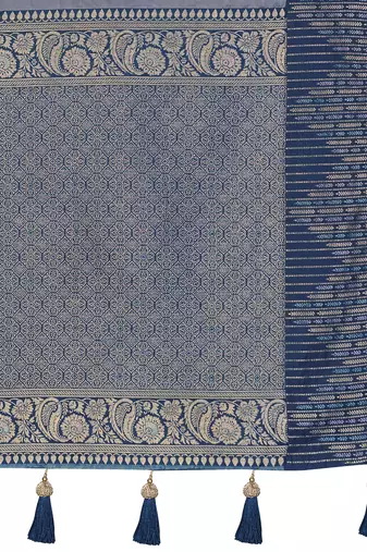 Women steel grey silk blend banarasi jacquard woven saree with blouse
