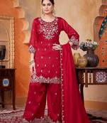 Vichitra silk embroidery & sequins work fancy kurta palazzo dupatta set for women 