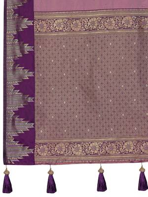 Women dusty mauve silk blend banarasi jacquard woven saree with blouse 5