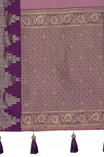 Women dusty mauve silk blend banarasi jacquard woven saree with blouse