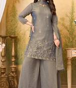 Fancy silk embroidery & sequins work fancy kurta palazzo dupatta set for women