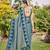 Women teal blue silk blend banarasi jacquard woven saree with blouse
