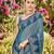 Women teal blue silk blend banarasi jacquard woven saree with blouse
