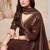 Vichitra silk embroidery & sequins work angrakha style stitched kurta pant dupatta set for women 