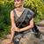 Women olive grey silk blend banarasi jacquard woven saree with blouse