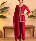Vichitra silk embroidery & sequins work fancy kurta palazzo dupatta set for women 