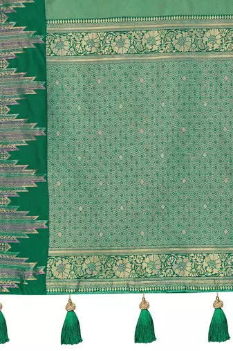 Women emerald green silk blend banarasi jacquard woven saree with blouse