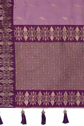 Women dusty mauve silk blend banarasi jacquard woven saree with blouse
