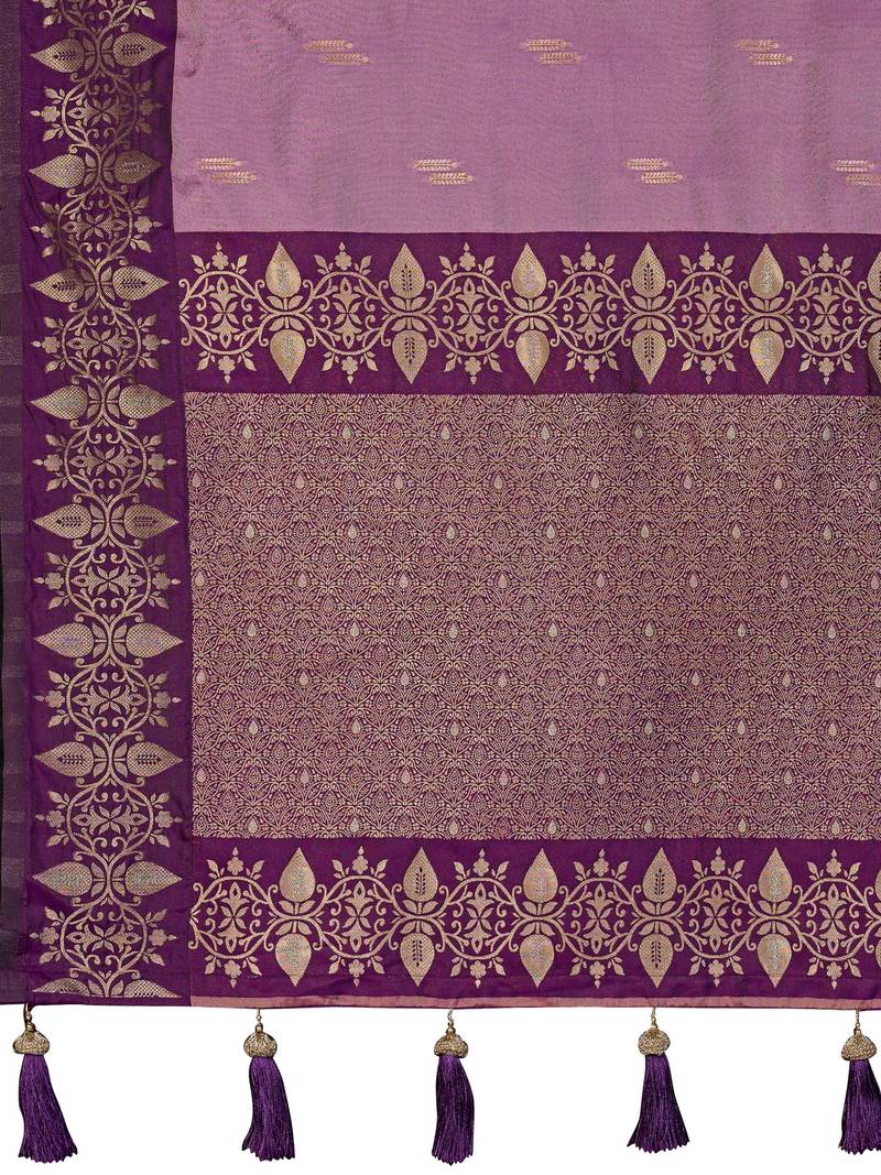 Women dusty mauve silk blend banarasi jacquard woven saree with blouse