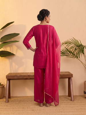 Vichitra silk embroidery & sequins work fancy kurta palazzo dupatta set for women  3