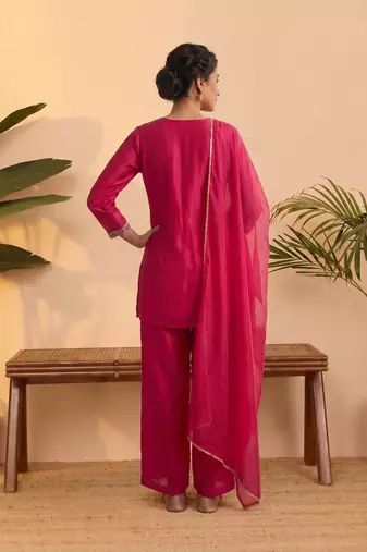 vichitra silk embroidery & sequins work fancy kurta palazzo dupatta set for women 
