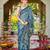 Women teal blue silk blend banarasi jacquard woven saree with blouse