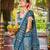 Women teal blue silk blend banarasi jacquard woven saree with blouse