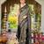 Women olive grey silk blend banarasi jacquard woven saree with blouse