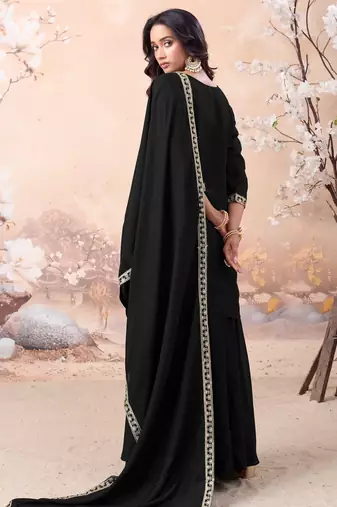 vichitra silk embroidery & sequins work fancy kurta palazzo dupatta set for women 