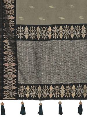 Women olive grey silk blend banarasi jacquard woven saree with blouse 5