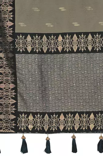 Women olive grey silk blend banarasi jacquard woven saree with blouse