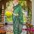 Women emerald green silk blend banarasi jacquard woven saree with blouse
