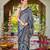 Women steel grey silk blend banarasi jacquard woven saree with blouse