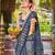 Women steel grey silk blend banarasi jacquard woven saree with blouse