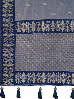 Women steel grey silk blend banarasi jacquard woven saree with blouse 5
