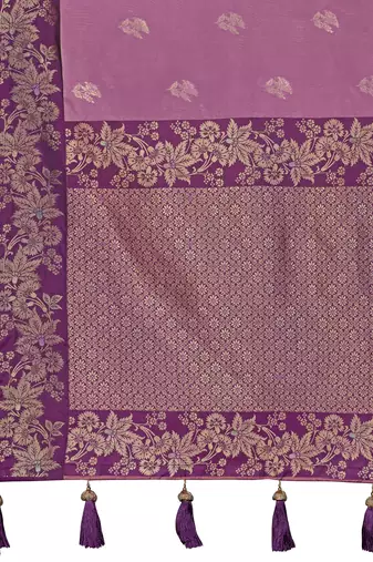 Women dusty mauve silk blend banarasi jacquard woven saree with blouse