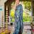 Women teal blue silk blend banarasi jacquard woven saree with blouse