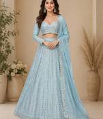sky blue color Embroidery Coding Work Heavy Foil Mirror Work Silk blend Lehenga Choli Set