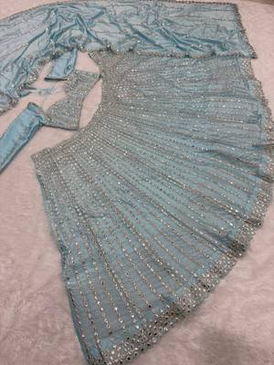 sky blue color Embroidery Coding Work Heavy Foil Mirror Work Silk blend Lehenga Choli Set 2