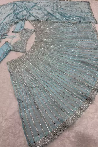 sky blue color Embroidery Coding Work Heavy Foil Mirror Work Silk blend Lehenga Choli Set