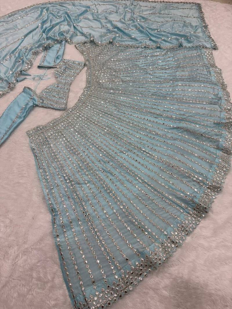 sky blue color Embroidery Coding Work Heavy Foil Mirror Work Silk blend Lehenga Choli Set
