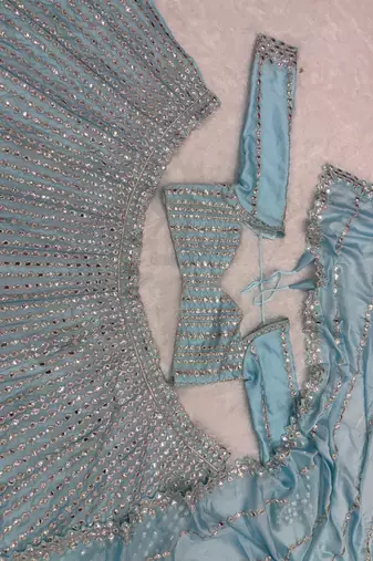 sky blue color Embroidery Coding Work Heavy Foil Mirror Work Silk blend Lehenga Choli Set