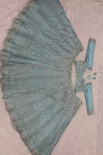 sky blue color Embroidery Coding Work Heavy Foil Mirror Work Silk blend Lehenga Choli Set