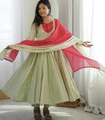 Light green roman silk blend embroidered anarkali gown set