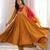 Mustard yellow roman silk blend embroidered anarkali gown set
