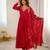 Red georgette khatli mirror work gown set with dupatta