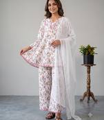 Floral print short kurti with farshi pant and dupatta set