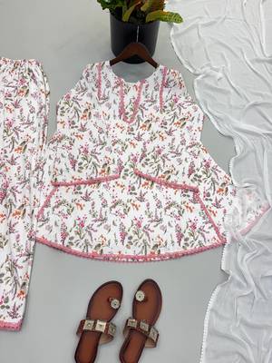 Floral print short kurti with farshi pant and dupatta set 4