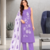Lavendar embroidered sleeveless kurti set with trousers and white contrast dupatta