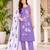 Lavendar embroidered sleeveless kurti set with trousers and white contrast dupatta