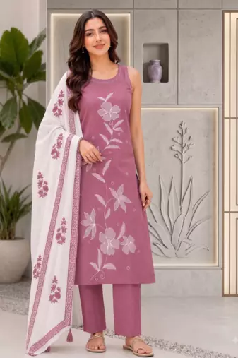 Oniun embroidered sleeveless kurti set with trousers and white contrast dupatta