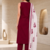 Red embroidered sleeveless kurti set with trousers and white contrast dupatta