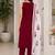 Red embroidered sleeveless kurti set with trousers and white contrast dupatta